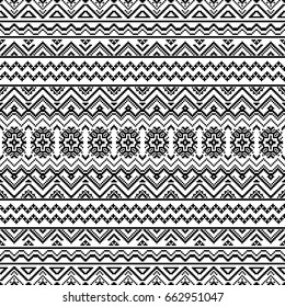 Seamless pattern with tribal aztec motives. Black and white abstract wallpaper in boho style.