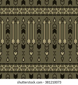 Seamless pattern in tribal aztec style. Hipster boho background with the arrows.