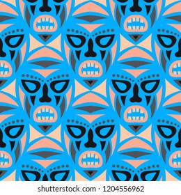 Seamless Pattern. Tribal Seamless Background with Ritual Masks for Poster or Banner. Ethnic Seamless Pattern with Color Trible Shamanic Masks for your Design. Vector Texture.