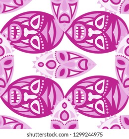 Seamless Pattern. Tribal Seamless Background with Ritual Masks for Print or Card. Ethnic Seamless Background with Color Trible Ritual Masks for your Design. Vector Texture.