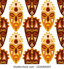 Seamless Pattern. Tribal Seamless Background with Ritual Masks for Card or Poster.  
