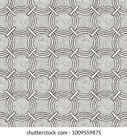 Seamless pattern with tribal boho ornate circle ornament. Vector trendy pattern