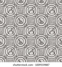 Seamless pattern with tribal boho ornate circle ornament. Vector trendy pattern