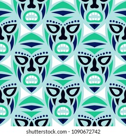 Seamless Pattern. Tribal Seamless Pattern with Color Masks for Textile or Paper. Ethnic Seamless Background with Color Trible Ritual Masks for your Design. Vector Texture.
