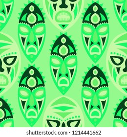Seamless Pattern. Tribal Seamless Pattern with Color Masks for Poster or Banner. Ethnic Seamless Background with Color Trible Ritual Masks for your Design. Vector Texture.