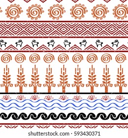 Seamless pattern with tribal cucuteni culture symbols. Geometric ornament