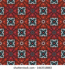 Seamless pattern tribal design. Ethnic textile print in red and gray. Vector fashion background.