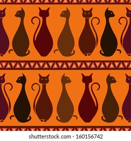 Seamless pattern of tribal elegance African cats