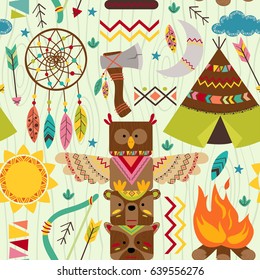 seamless pattern with tribal elements - vector illustration, eps