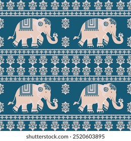 Padrão sem emenda Padrão de elefante étnico tribal, elefante tailandês, paisley e hamsa. Fundo de elefante índio étnico ilustração desenhada à mão. Papel de parede, design de pano, tecido, tecido, tapete