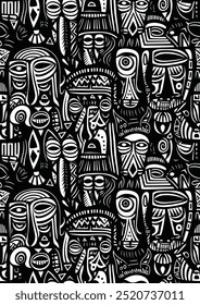 seamless pattern with tribal, ethnic, heritage, indian, native, tattoo, traditional, art, monochrome, black white vector art illustration design