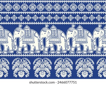 Seamless Pattern Tribal Ethnic indian Elephant pattern,Thai elephant, paisley and hamsa. Ethnic indian elephant background Hand drawn illustration. Wallpaper, cloth design, fabric, tissue, carpet