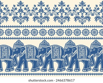 Seamless Pattern Tribal Ethnic indian Elephant pattern,Thai elephant, paisley and hamsa. Ethnic indian elephant background Hand drawn illustration. Wallpaper, cloth design, fabric, tissue, carpet