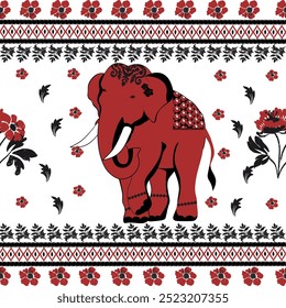 Seamless Pattern Tribal Ethnic indian Elephant pattern,Thai elephant, flower and hamsa. Ethnic indian elephant background Hand drawn illustration. Wallpaper, cloth design, fabric, tissue, carpet