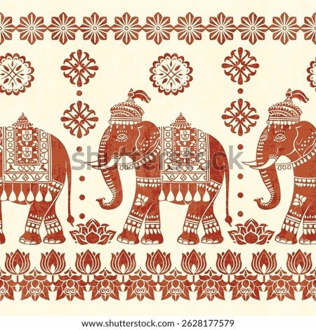 Seamless Pattern Tribal Ethnic indian Elephant pattern,Thai elephant, paisley and hamsa. Ethnic indian elephant background Hand drawn illustration. Wallpaper, cloth design, fabric, tissue, carpet
