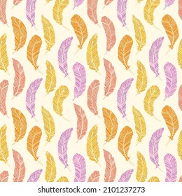 Seamless pattern Tribal Feathers decoration. Ethnic boho style hand drawing. Vector illustration