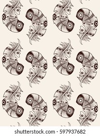 Seamless pattern with tribal feathers. Indian tribal background for prints, textile.