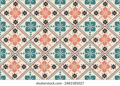Seamless pattern in tribal, folk embroidery, and Mexican style, Aztec geometric art ornament print, Design for carpet , cover, wallpaper, wrapping, fabric, clothing,  Ikat Abstract Ethnic-art