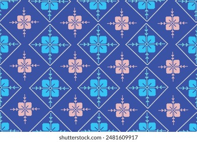Nahtloses Muster in Stamm, Folk, Stickerei und mexikanischem Stil, Aztekischer geometrischer Kunstornamentdruck, Design für Teppich, Bezug, Bildschirmhintergrund, Verpackung, Stoff, Kleidung, Ikat Abstrakt Ethnic-Art
