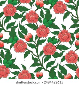 Patrón sin costuras en tribal, bordado popular, diseño floral para el fondo, Fondo de pantalla, Ilustración vectorial, tela, ropa, batik, alfombra,
