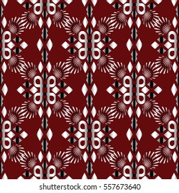  Seamless pattern with tribal geometric ornament in Aztec style.Ornamental ethnic vintage  background with rhombus and abstract flowers.Can be used for fabric prints,  cloth design, wrapping,wallpaper