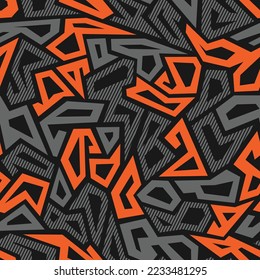 Seamless pattern with tribal grunge graffiti camouflage texture. Abstract modern endless ornament for fabric and fashion print. Vector background.
