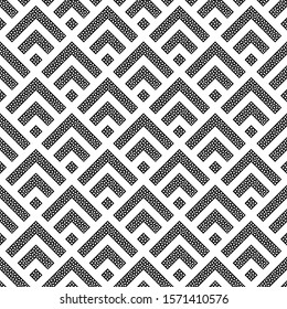 Seamless pattern. Tribal motif. Chevrons, checks ornament. Folk wallpaper. Angle brackets, diamonds background. Ethnic mosaic. Curves, squares backdrop. Digital paper, textile print, abstract. Vector.