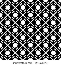 Seamless pattern. Tribal motif. Strokes, crosses ornament. Folk wallpaper. Shapes backdrop. Embroidery background. Ethnic mosaic. Textile print, web design, abstract illustration. Vector artwork.