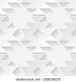 Seamless pattern. Tribal ornament. White geometric 3D shapes on white background. Can be used for wallpaper, textile, invitation card, wrapping, web page background.