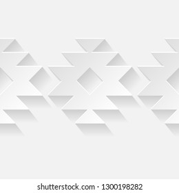 Seamless pattern. Tribal ornament. White geometric 3D shapes on white background. Can be used for wallpaper, textile, invitation card, wrapping, web page background.