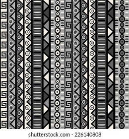 Seamless pattern with tribal ornaments for wrapping paper, textile, packaging