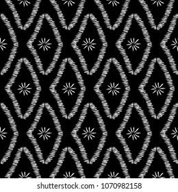 Seamless pattern tribal rhombuses-vector illustration. Black and white print touches the line.