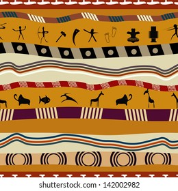 Seamless pattern in tribal style, with figures of animals and people