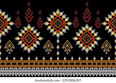 Seamless pattern in tribal style. Folk embroidery and mexican style on black background, geometric aztec art print for rugs, wallpapers, clothing, shawls, fabrics, textiles.