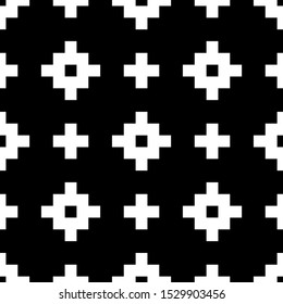 Seamless pattern. Tribal wallpaper. Ancient mosaic. Tribe motif. Inca crosses ornament. Ethnic embroidery background. Ethnical folk image. Digital paper for web design, textile print. Vector artwork.