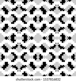 Seamless pattern. Tribal wallpaper. Figures, squares, crosses. Ancient backdrop. Tribe motif. Simple shapes ornament. Ethnic background. Digital paper, web design, textile print, abstract. Vector.