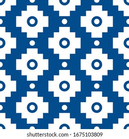 Seamless pattern. Tribe motif. Ethnic embroidery wallpaper. Ethnical folk background. Ancient mosaic. Inca crosses, circles ornament. Tribal image. Digital paper for web design, textile print. Vector.
