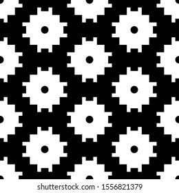 Seamless pattern. Tribe motif. Folk image. Figures ornament. Tribal wallpaper. Ancient mosaic. Crosses illustration. Digital paper, web design, textile print. Ethnic background. Vector artwork.