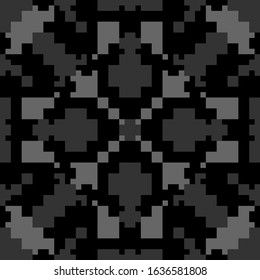 Seamless pattern. Tribe motif. Simple shapes ornament. Ethnic background. Tribal wallpaper. Figures, squares, crosses. Ancient backdrop. Digital paper, web design, textile print, abstract. Vector.