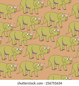 Seamless pattern with triceratops dinosaur.