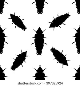 Seamless pattern with Trilobite beetle Duliticola Platerodrilus. hand-drawn Trilobite beetle. . Vector illustration