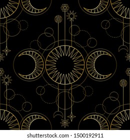 Seamless pattern from triple moon magic and astronomy tattoo symbol