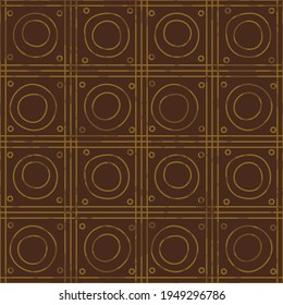 Seamless pattern with triple right-angled lines on a brown background with uneven circles inside with a worn effect
