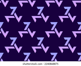 Seamless pattern with Triskelion celtic symbol in pixel art style. Pixelated Triskelion. The style of 8-bit retro games from the 80s and 90s. Design for app, banner and poster. Vector illustration