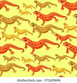 seamless pattern a Triton East American red spotted salamander smiling . vector illustration
