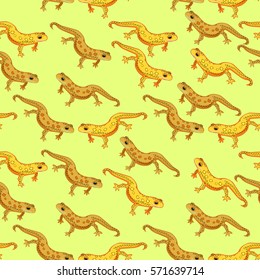 seamless pattern a Triton East American red spotted salamander smiling on light . vector illustration
