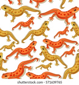 seamless pattern a Triton East American red spotted salamander smiling shadow. vector illustration
