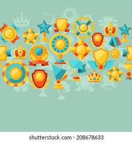 Seamless pattern with trophy and awards in flat design style.