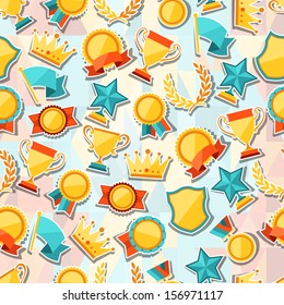 Seamless pattern with trophy and awards stickers.