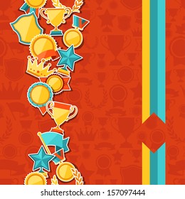 Seamless pattern with trophy and awards stickers.
